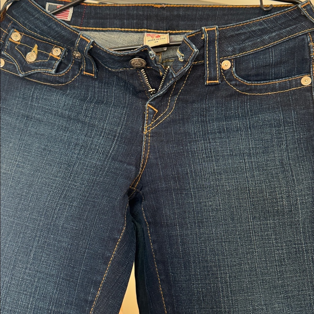 True Religion Becky Dark Blue Jeans with Contrast Stitching